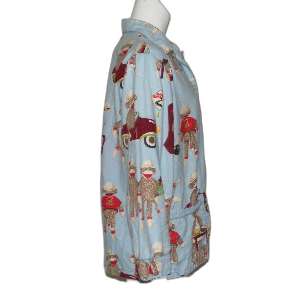 NICK & NORA Pajama Top, M, Blue, Sock Monkey Daily Tasks, Long sleeves, Fleece - Picture 5 of 8